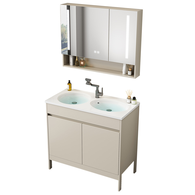 Espacio piso de aluminio todo en uno cerámica doble baño doble combinación de gabinete de baño baño baño lavado de manos lavabo mesa de lavado piscina