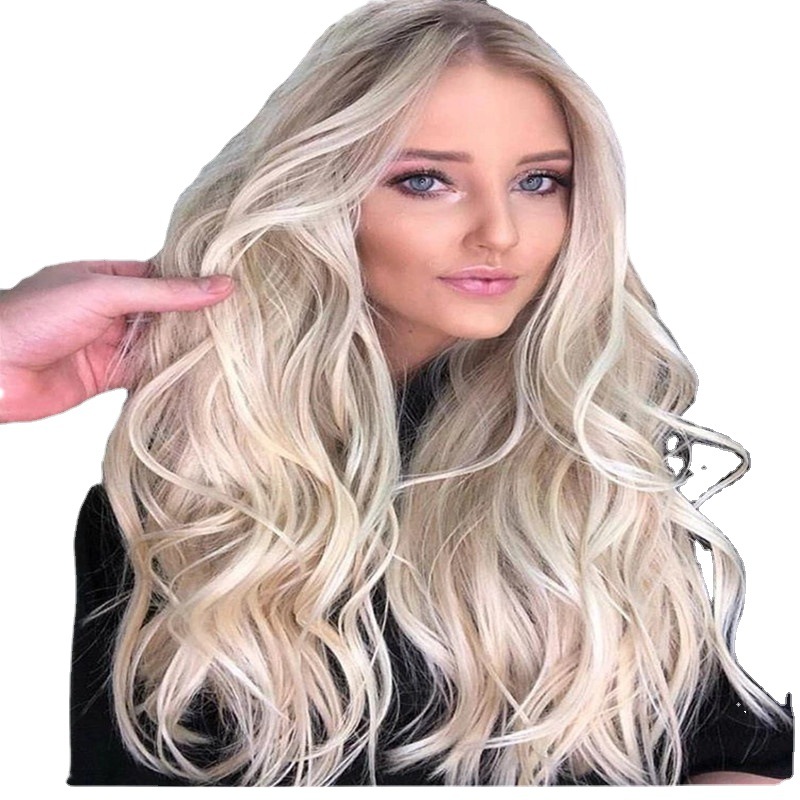 Transfronterizo europeo y americano teñido de longitud media de pelo rizado cos gris gradiente anime peluca nueva mujer fibra química sombrero