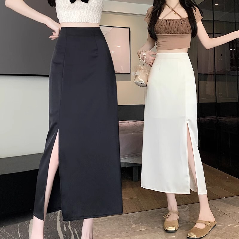 Black Slit Suit Skirt for Women, 2026 New Summer Thin Style, Mid-Length High-Waisted A-Line Long Skirt Black Slit Suit Skirt for Women, 2026 New Summer Thin Style, Mid-Length High-Waisted A-Line Long Skirt