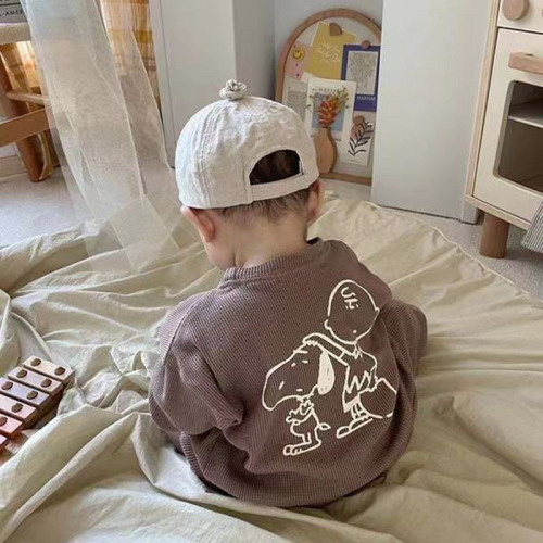 Korean version of ins children's clothing for infants and toddlers autumn new graffiti cartoon head sweatshirt pants suit two-piece set