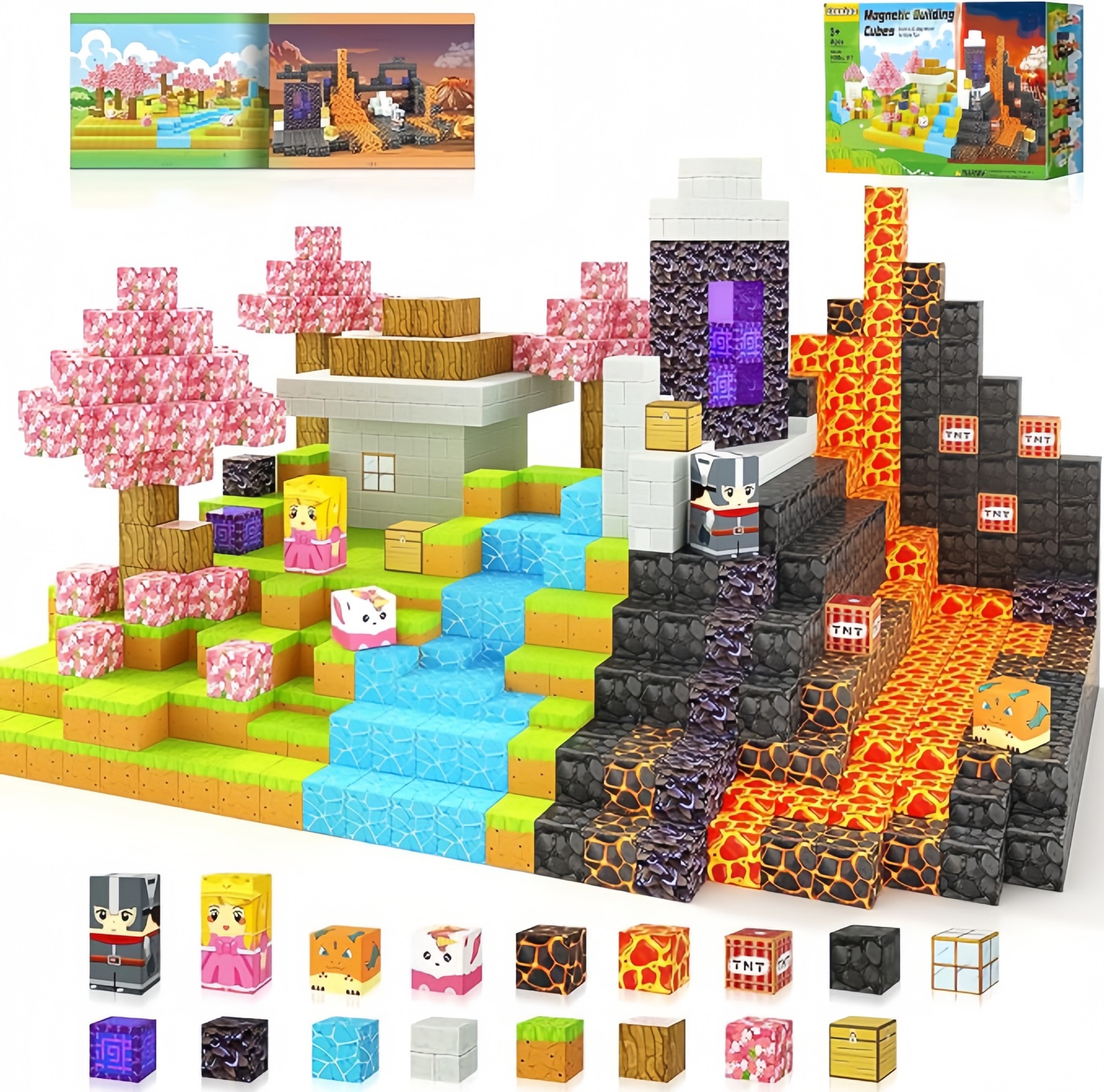 Transfronterizos Amazon My Blocks World Magnetic Block Set Puzzles Magnetic Cuadrados Juguetes Bosque Original