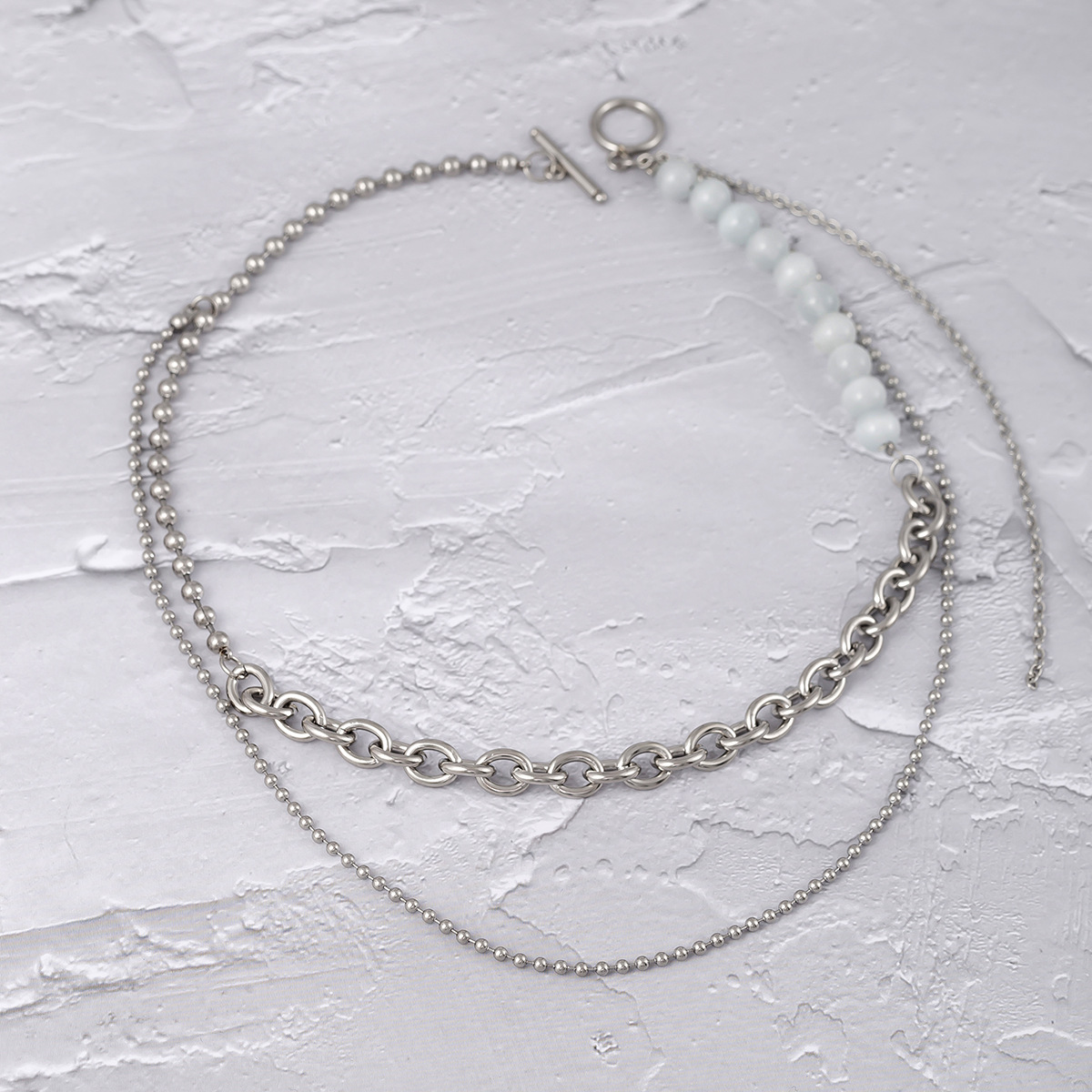 1 Piece Fashion Irregular Artificial Crystal Titanium Steel Beaded Menu0027S Layered Necklaces