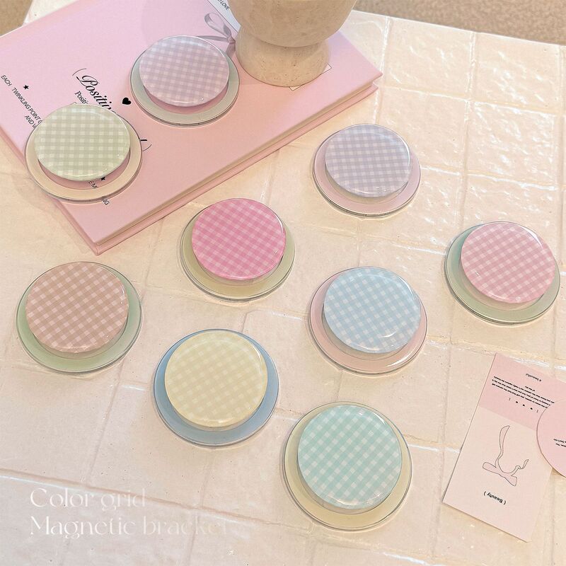 Niche Contrasting Plaid Suitable for Magsafe Magnetic Holder Adsorption Retractable Airbag Holder Female Korean Ins Style