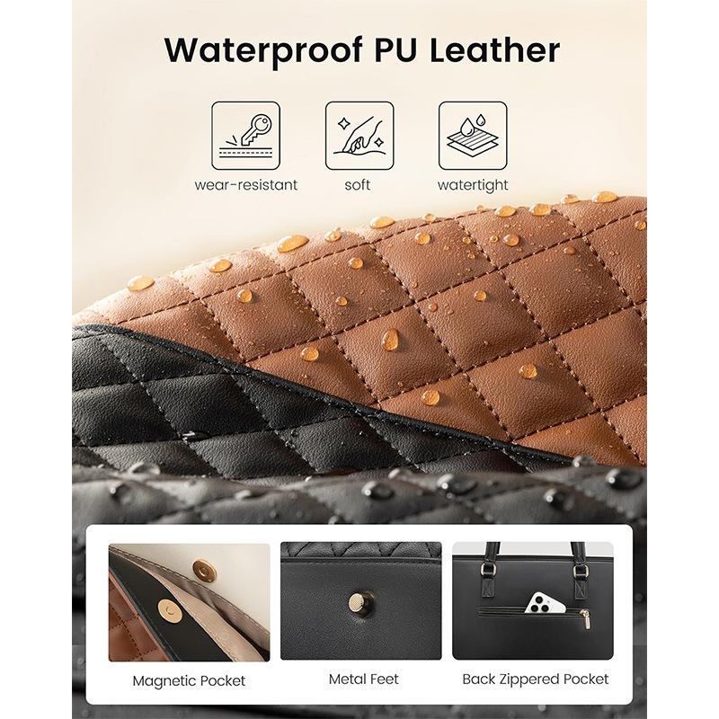 New Women's Commuter Handbag Laptop Shoulder Bag PU Leather Briefcase Waterproof Computer Bag - Thumbnail 4