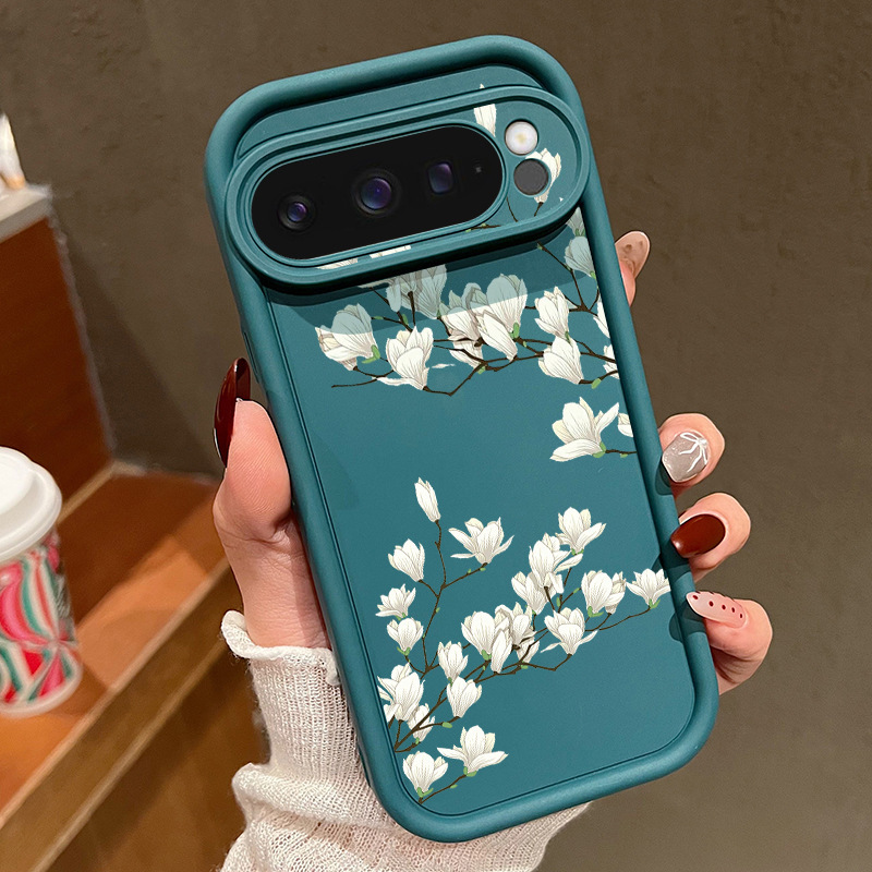 INS风适用谷歌Pixel9Pro白玉兰花手机壳7PRO 8A线条花朵防摔保套|undefined