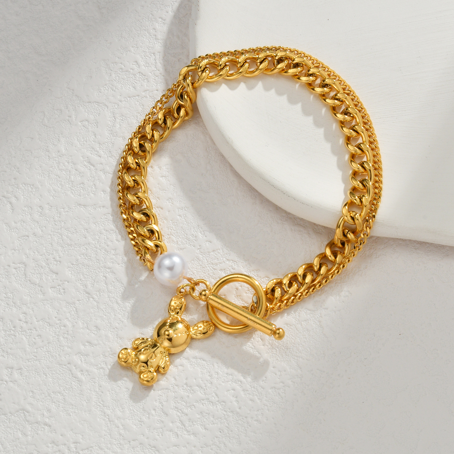Bracelets Classification 304 Stainless Steel Chain Material 1 Piece Quantity PVD Coated Real Gold Plated 18K Gold Rabbit 304 Stainless Steel Simple Style Classic Style Waterproof Non Tarnish 304 Stainless Steel Bracelets
