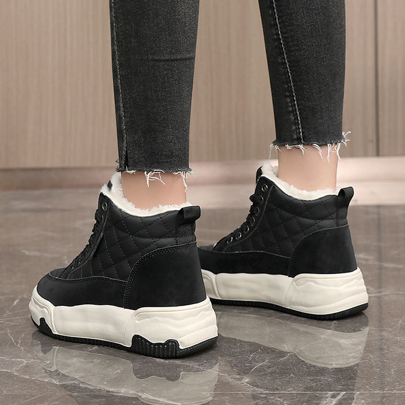 KT2510 nouvelle version coréenne automne hiver 2024 avec des bottes de neige mi-hautes en peluche pour femmes à blocage de couleur, augmentant la hauteur_voghion.com