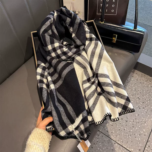 Winter Versatile Warm Thickened Plaid Scarf for Women, Faux Cashmere Checkered Shawl, Trendy Light Luxury High-End Neck Warmer