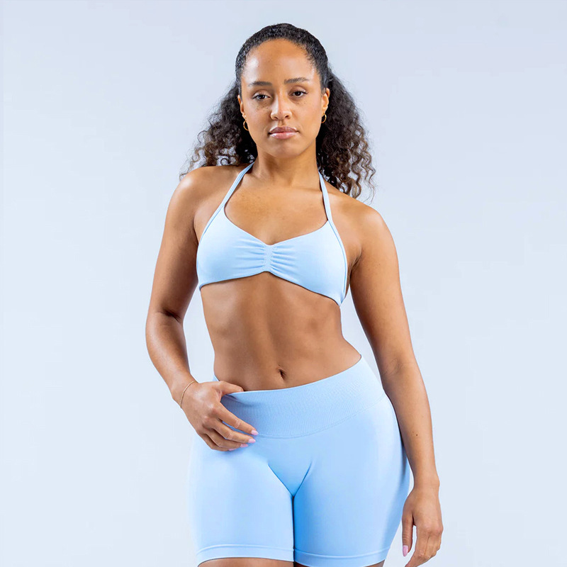 Seamless High-Impact Sports Bra – Ultra-Fine Matte Nylon, Halter Neck & Elegant Back Design, Maximum Support For Running, Yoga & Gym_desvips.com
