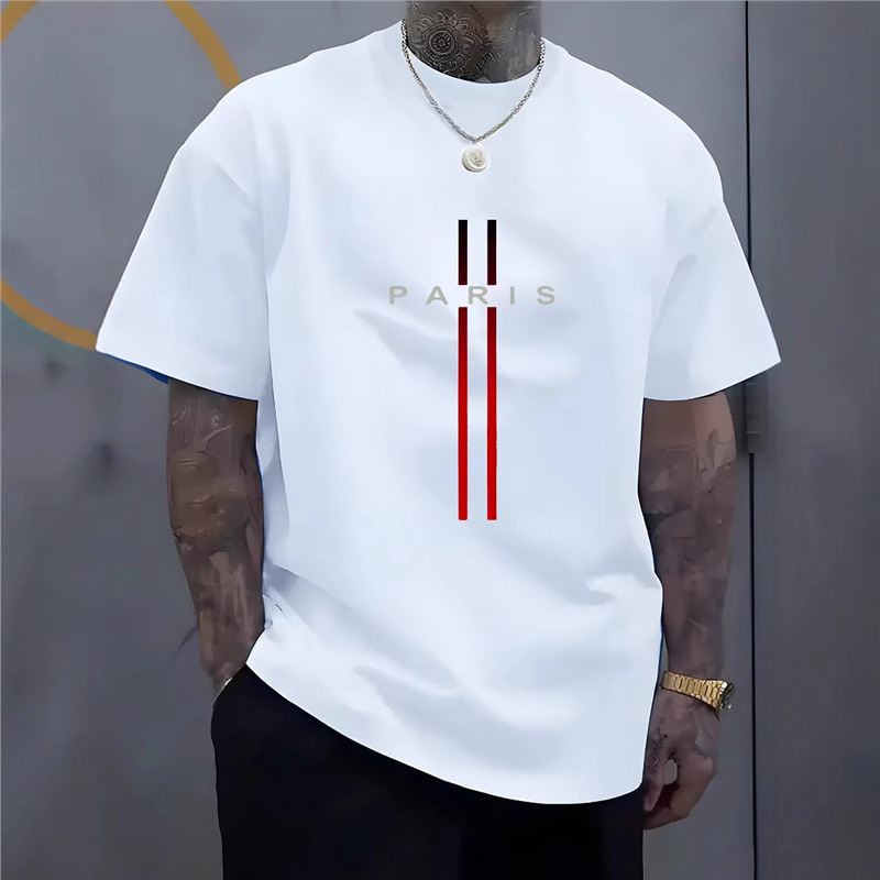 Men's Casual Loose Fit Plus Size Paris Letter Pattern Printed Round Neck Short-Sleeved T-Shirt Top Men's Casual Loose Fit Plus Size Paris Letter Pattern Printed Round Neck Short-Sleeved T-Shirt Top