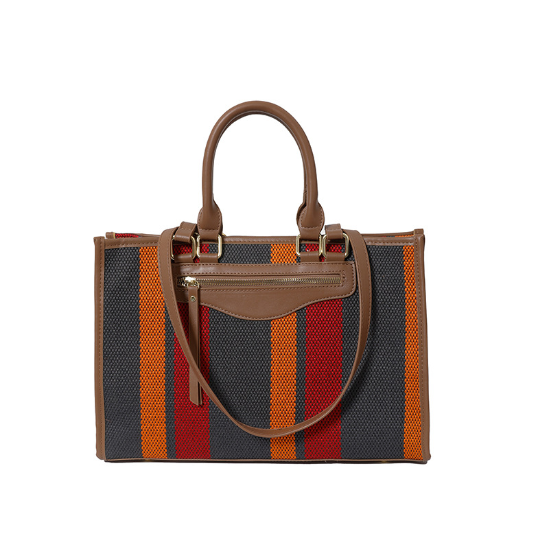 Cross-border color contrastante estriado bolso de mano casual para mujeres 2024 Amazon nueva moda de gran capacidad mochila de viaje