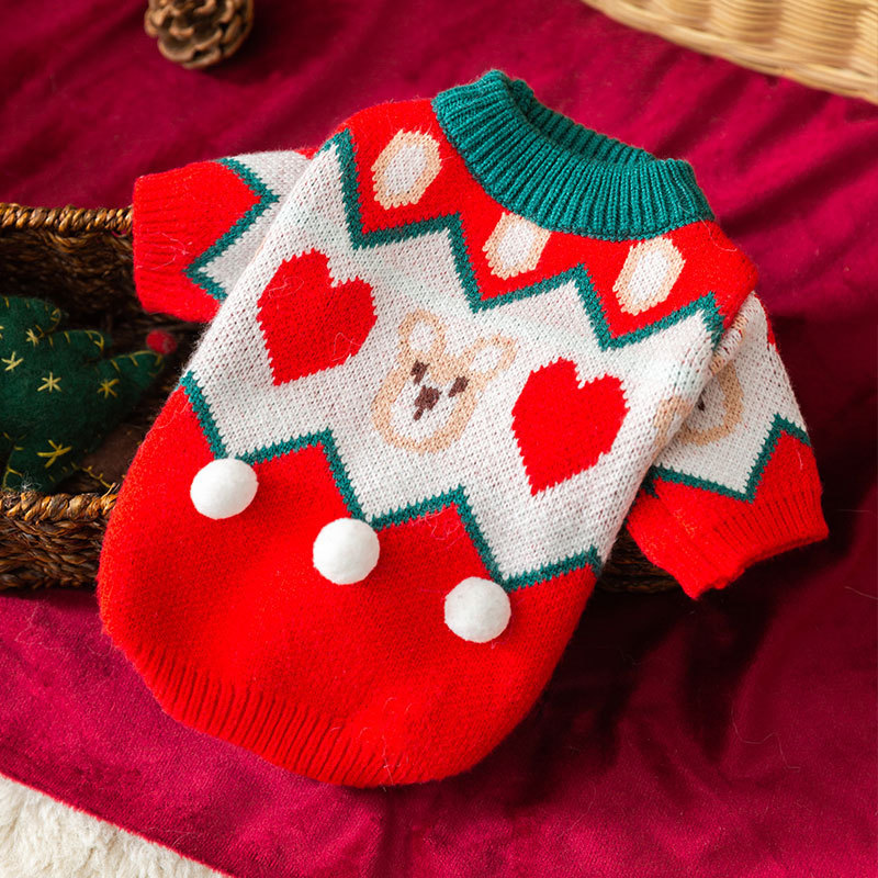 Otoño y invierno pequeño oso rayas cálidos suéter de dos patas Navidad y Año Nuevo mascotas perros y gatos pequeños y medianos ropa