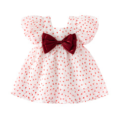 Summer New Children's Clothing Cute Heart Butterfly Knot Dress for Girls Baby Infant Dress Short Sleeve Stylish Princess Dress