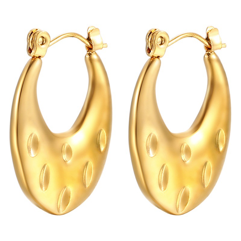 Estilo retro de las mujeres de la moda 18K Pendientes chapados en oro INS europeo y americano de moda de acero inoxidable oval de presión de aceite sólido