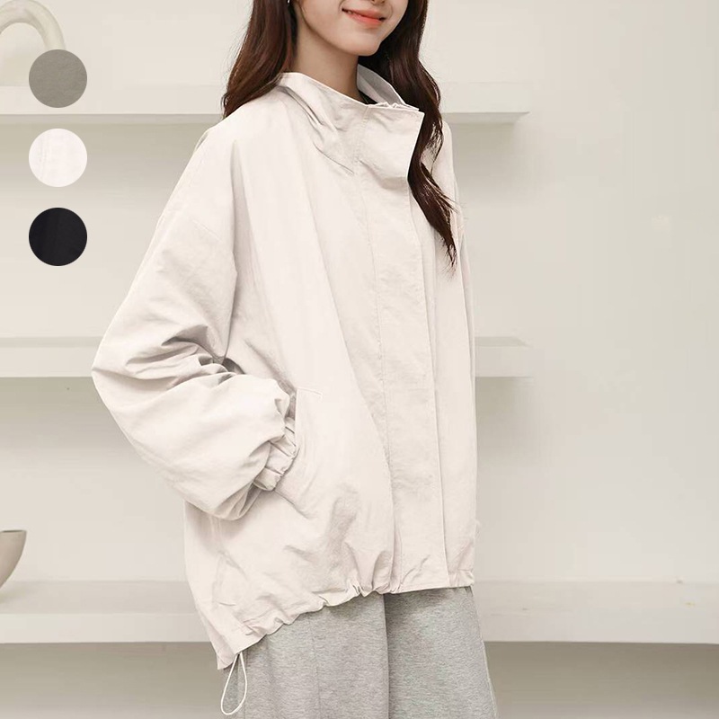 Japanese Rakuten Windbreaker Jacket Windproof Waterproof Fabric Design Retractable Hem Loose Autumn and Winter Jacket for Women