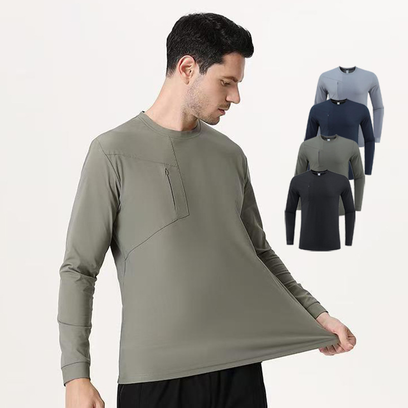 Amazon Autum Long-Sleeved Round Neck Sports T-Shirt Men's Quick-Drying Outdoor Running Clothing Casual Tops Fitness Clothing