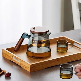 Explosion-Proof Glass Tea Brewing Pot with Filter, Elegant Cup, Press-Type High-End Glass Tea Set, Tea-Water Separation, One-Click