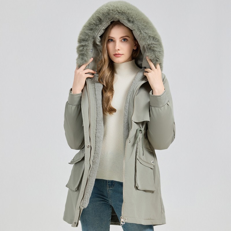 2026 Winter New Style Fleece-Lined Thickened Parka Women's Mid-Length Coat Warm Cotton Jacket Fashion Cotton Clothing for Export