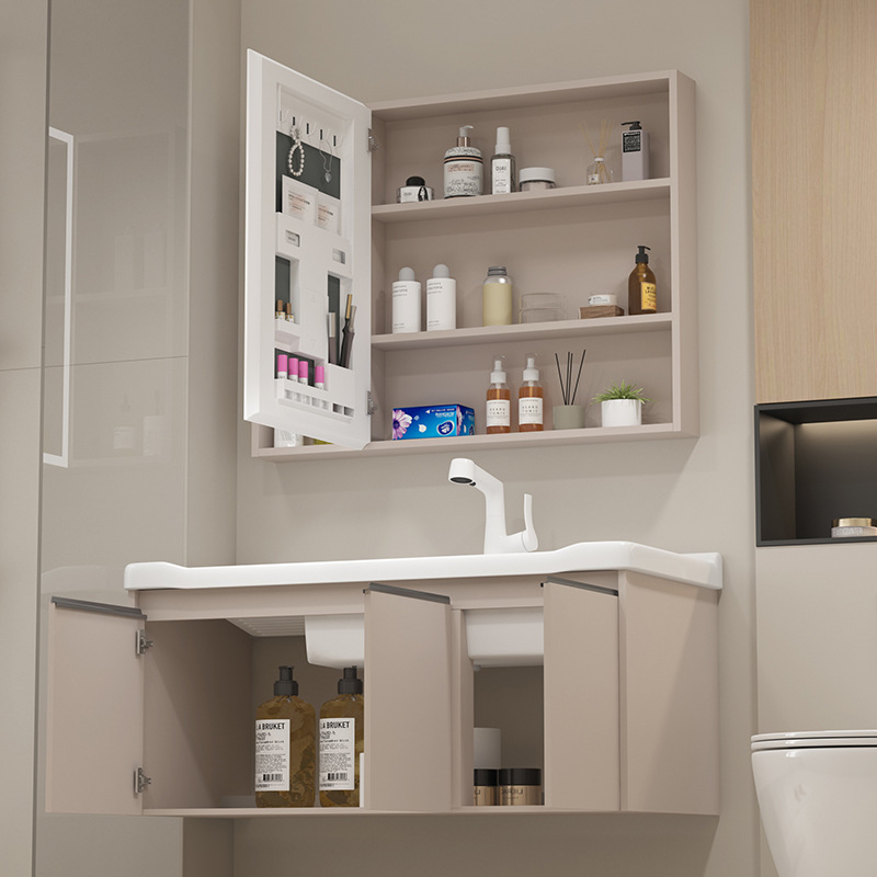 Balcón lavabo gabinete combinado de cerámica con tabla de fricción lavabo de lavado de manos gabinete de baño conjunto