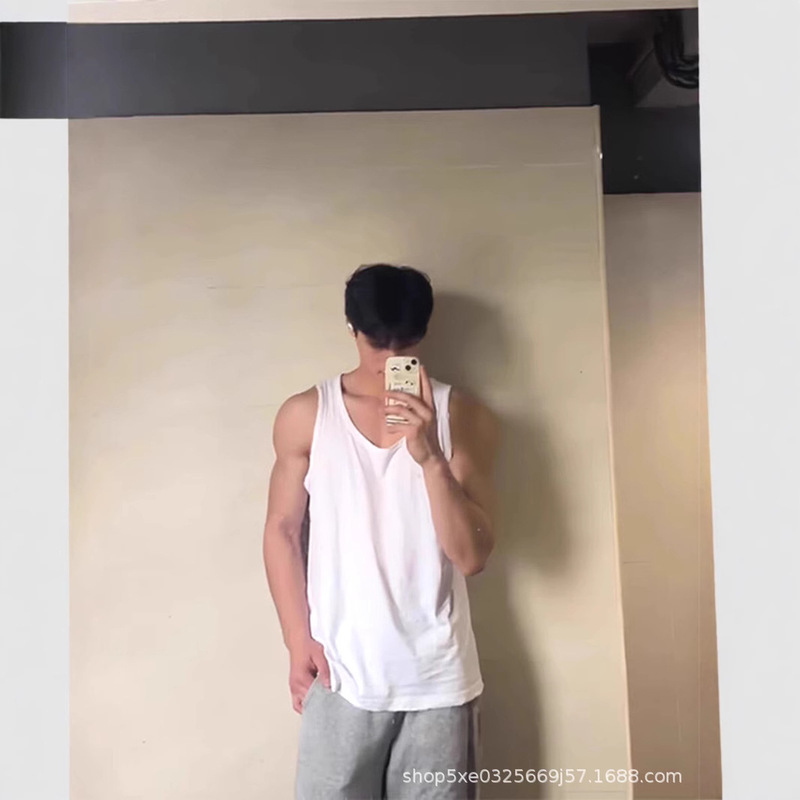 American Style Combed Cotton Big Collar Vest Muscle Men Loose Sleeveless T-shirt Sex Tension Pull Collar Waistcoat Old Man Sweatshirt Trendy American Style Combed Cotton Big Collar Vest Muscle Men Loose Sleeveless T-shirt Sex Tension Pull Collar Waistcoat Old Man Sweatshirt Trendy