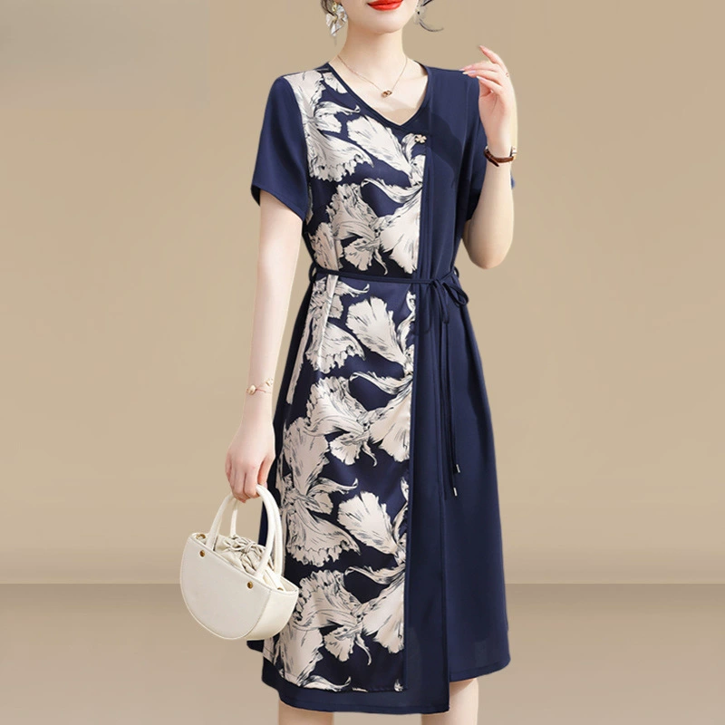 Элегантное платье для женщин среднего возраста, летний стиль 2025 года, шифоновая юбка для женщин среднего и старшего возраста.