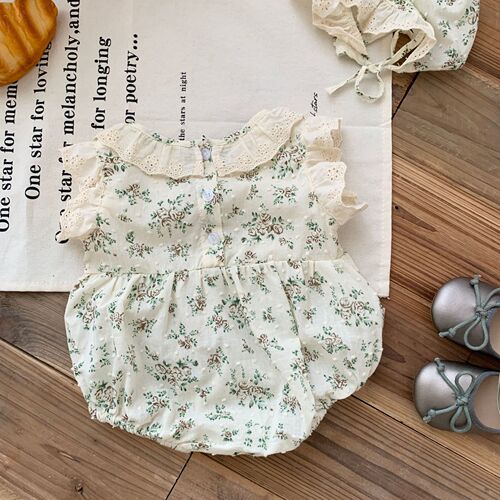 Free hat, baby floral bag, 0-2 years old, summer Korean children's clothing, baby girl, lace collar harem AL021