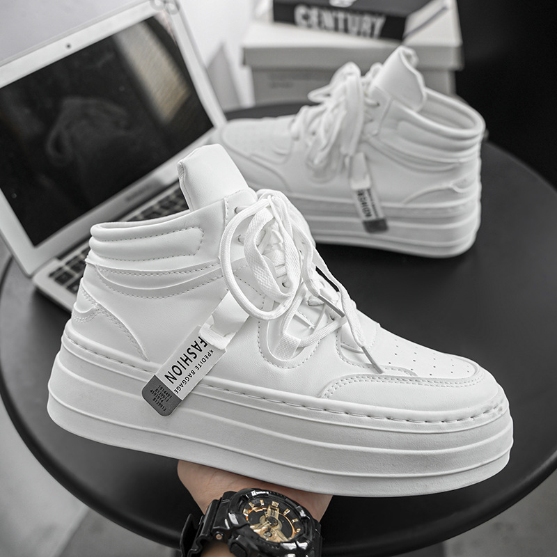 2024 Spring & Fall New High-Top White Shoes Men's Thick-Soled Height-Increasing Sneakers Men's Trbottomy Shoes White Sports Casual Shoes