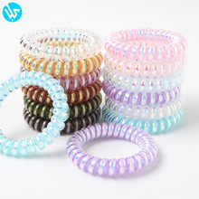 Ins女性可重复使用无迹彩色马尾辫电话线线圈发条