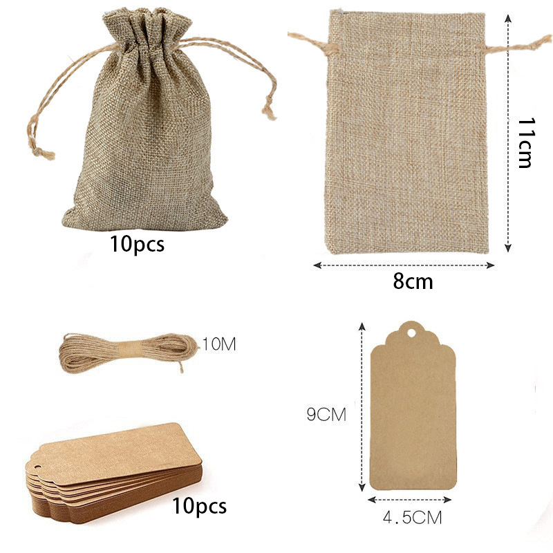 Transfronterizo 25 piezas de lino Paquete de bolsillo bolsa de regalo de la boda bolsa de joyería de Navidad bricolaje bolsa de ropa traje