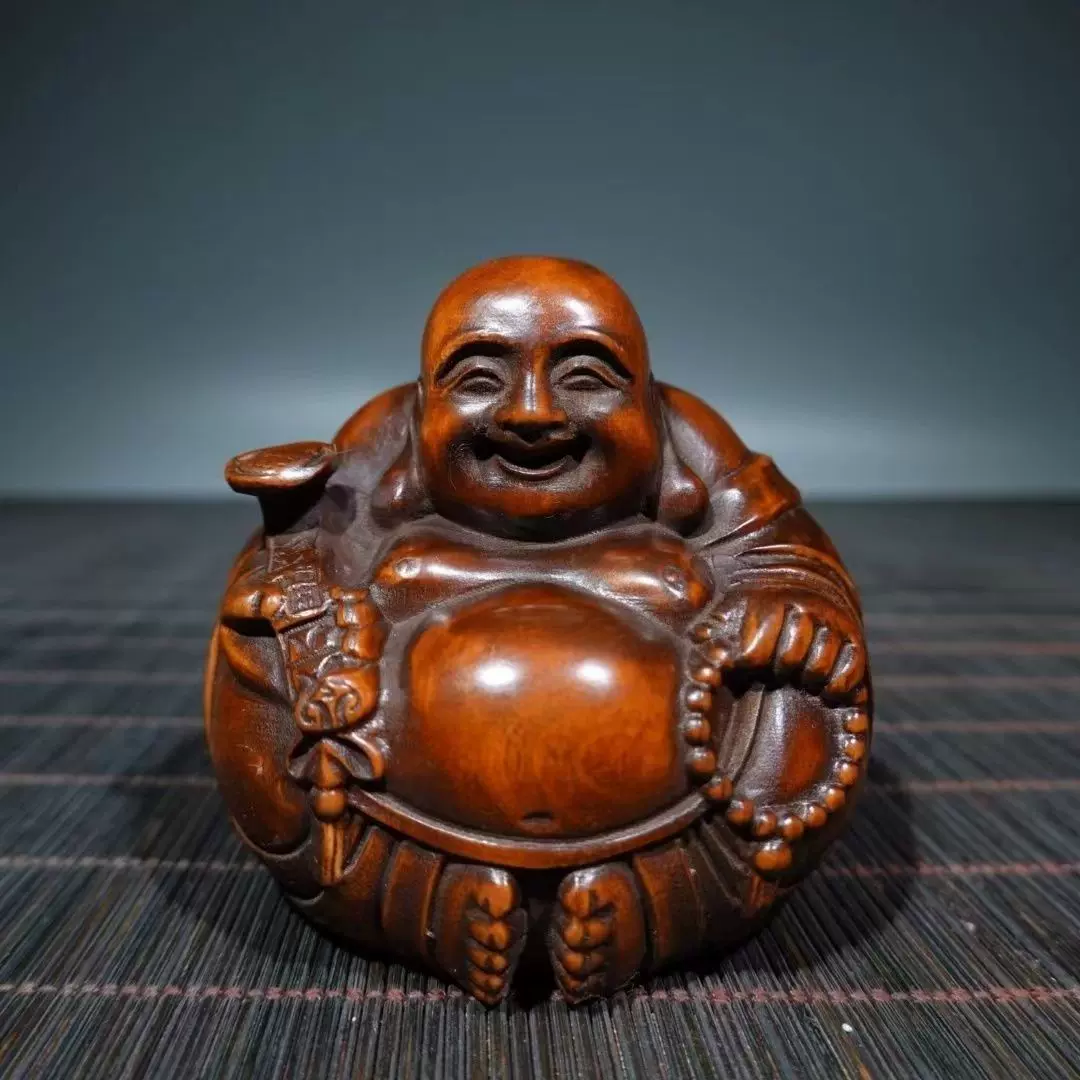 旧藏小叶黄杨木雕刻笑佛弥勒佛摆件一团和气手把件复古文玩工艺品