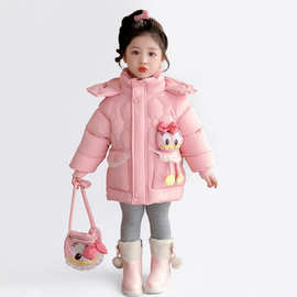 女童冬季小鸭子棉衣2026新款儿童加绒加厚保暖洋气外套女宝宝棉袄