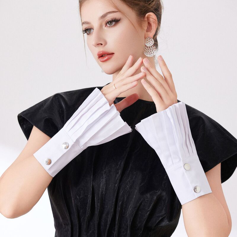 New Pure White Shirt with Pleated Fake Sleeves, Simple Women's Versatile Decorative Fake Cuffs, Sweater, Sweatshirt, Short Sleeves