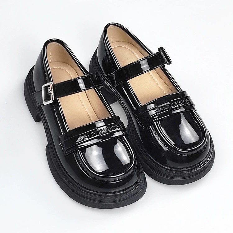 Новинка 2023 года, летние кожаные туфли для девочек 6-12 лет, черные туфли принцессы на мягкой подошве в британском стиле, детские туфли на плоской подошве