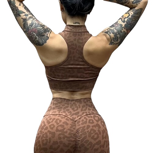 European and American cross-border leopard print fitness yoga sports bra vest feminine elastic breathable zipper high strength shockproof