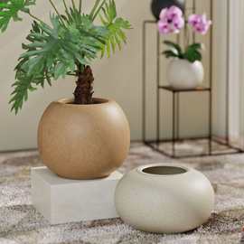 圆球镁泥花盆北欧落地圆形大花盆客厅绿植橡皮树黑金刚专用花器