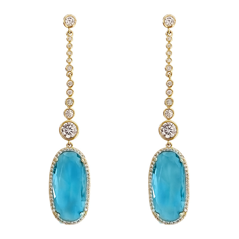 1 Pair Quantity 1 Pair Elegant Geometric Oval Inlay Copper Zircon Drop Earrings