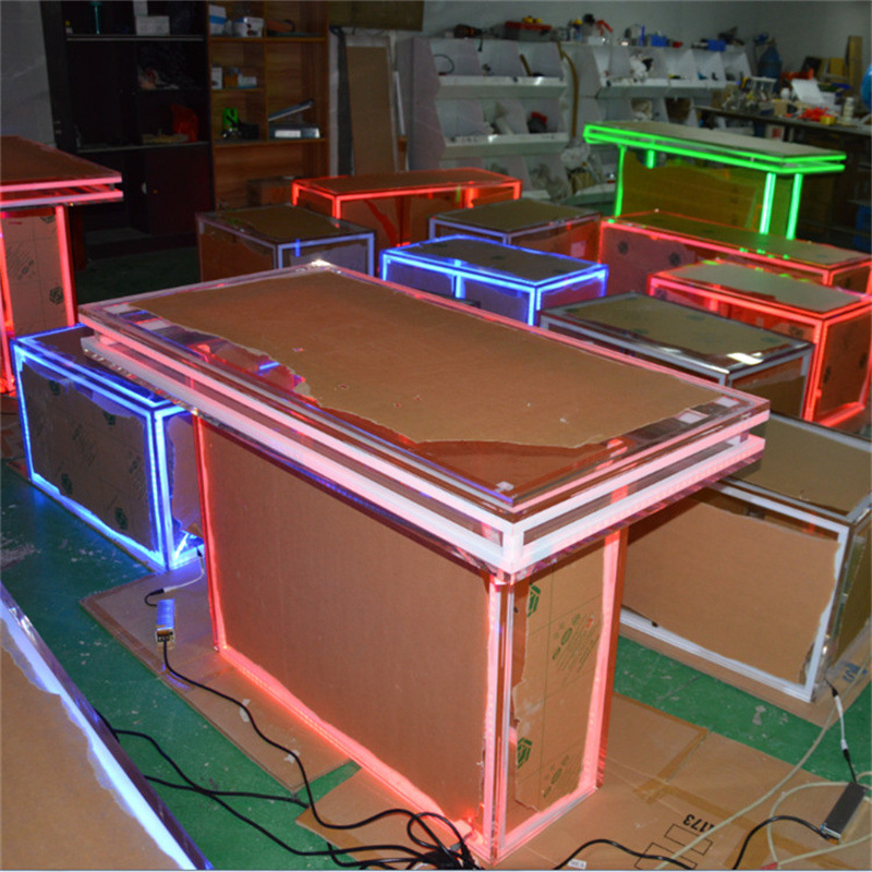 LED发光桌椅亚克力板桌椅奶茶店现代款休闲桌子套装夜店氛围椅子