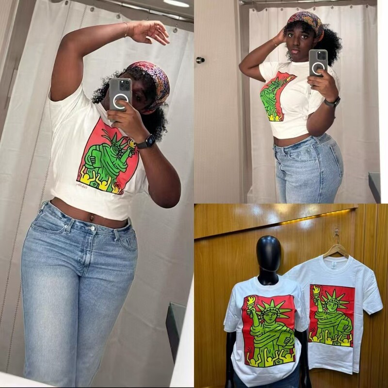 Cross-Border Pure Cotton American-Style Short-Sleeve T-Shirt for Women, Summer 2025 New Style, Loose Trendy Brand Half-Sleeve Top, Casual Versatile Cross-Border Pure Cotton American-Style Short-Sleeve T-Shirt for Women, Summer 2025 New Style, Loose Trendy Brand Half-Sleeve Top, Casual Versatile