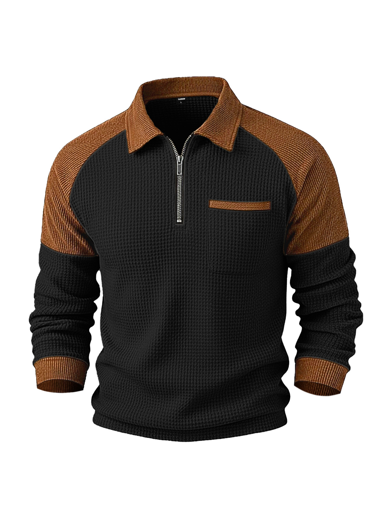Polo da uomo in maglia waffle con collo a risvolto e zip_voghion.com