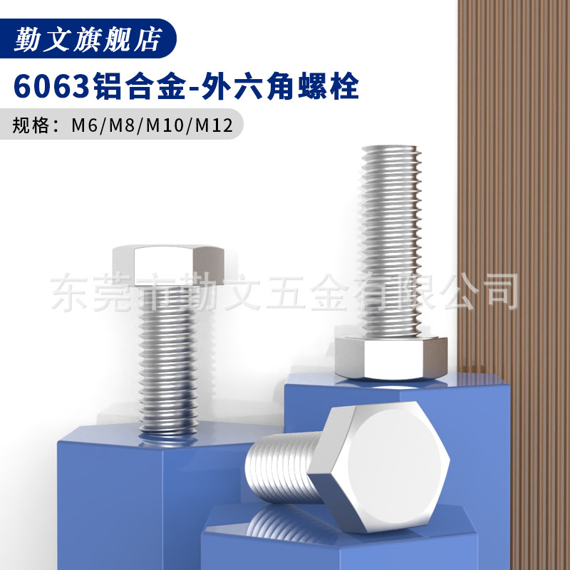 6063铝合金外六角螺丝 外六角螺栓螺丝钉 六角头螺钉M6M8M10M12