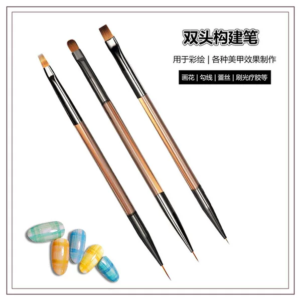Japanese-style Construction Pen Nail Pen Double-head Multi-functional Dual-purpose Phototherapy Pen Pull Line Pen 3 Pack Nail Brush Tools