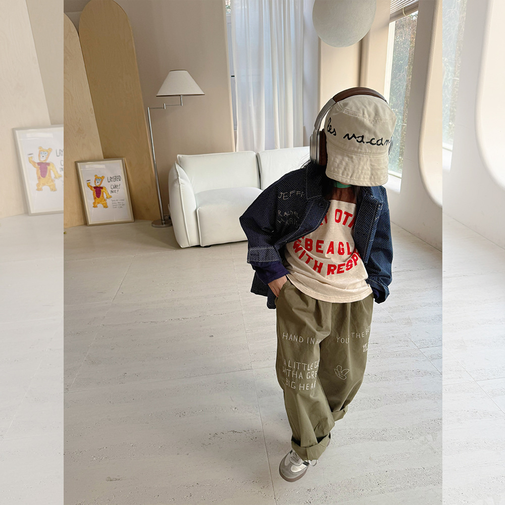 Zuo Xiaoran ropa para niños 2024 Carta de los niños camisa bordada niños y niñas de dibujos animados bordado ropa de abrigo de la camisa