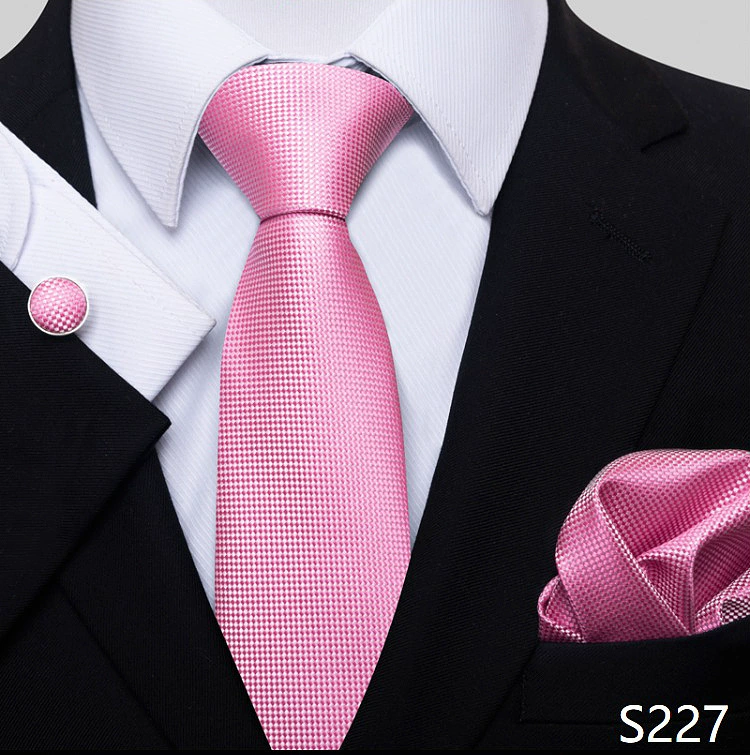 Ready stock solid color polka dot plaid tie wholesale solid color men's tie tie cufflinks pocket square set 8cm
