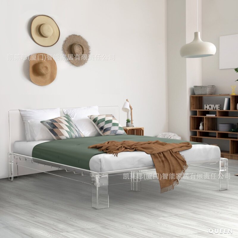 Modern minimalist acrylic floating bed frame, transparent crystal double bed, popular online product, cross-border e-commerce supply, detachable