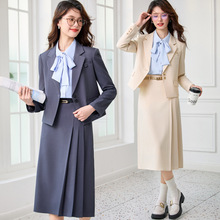 职场灰色西装套装女春秋面试正装小个子商务通勤西服外套上衣套裙