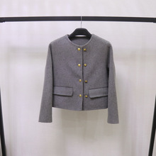 2024双面羊毛大衣女秋冬新款短款小个子小众设计感圆领毛呢外套