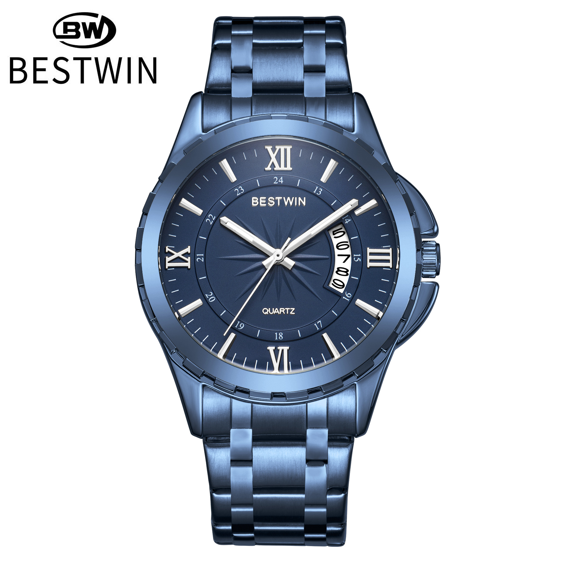 Nuevo calendario de comercio exterior reloj para hombre plato giratorio atmosférico Golden Boss BESTWIN reloj de cuarzo impermeable transfronterizo 129