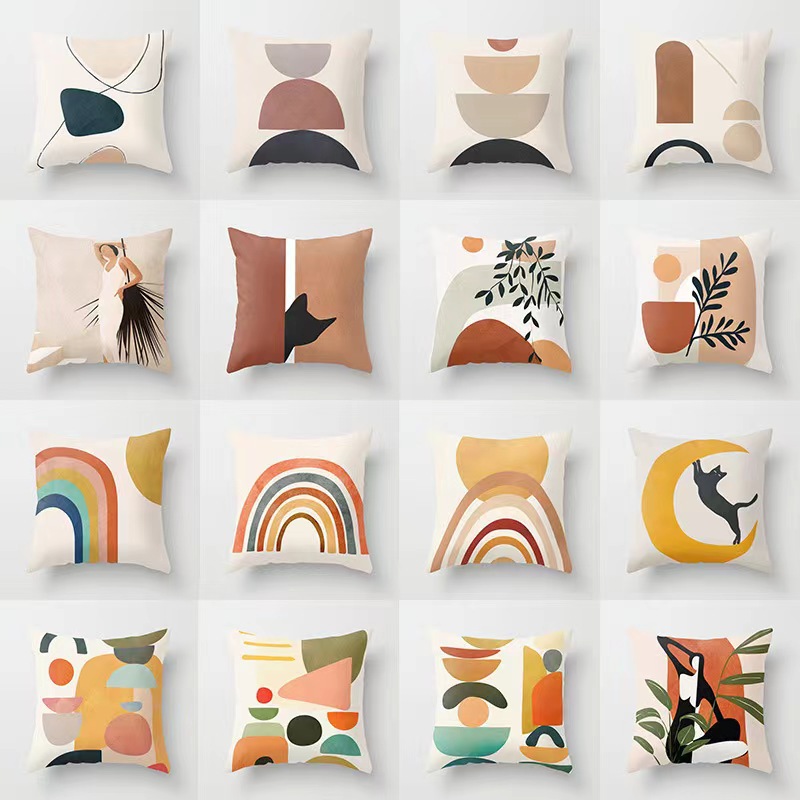Funda De Almohada abstracta simple moderna funda de almohada de piel de melocotón geométrica simple funda de almohada de mediados de siglo
