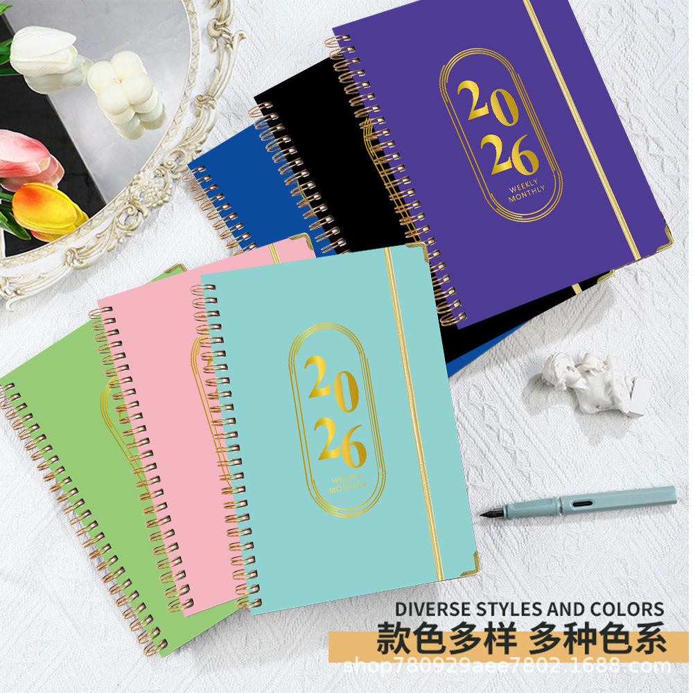 Transfronterizo Amazon 2025 - 26 Inglés Notepad A5 Metal Coil Notebook Agenda de la semana