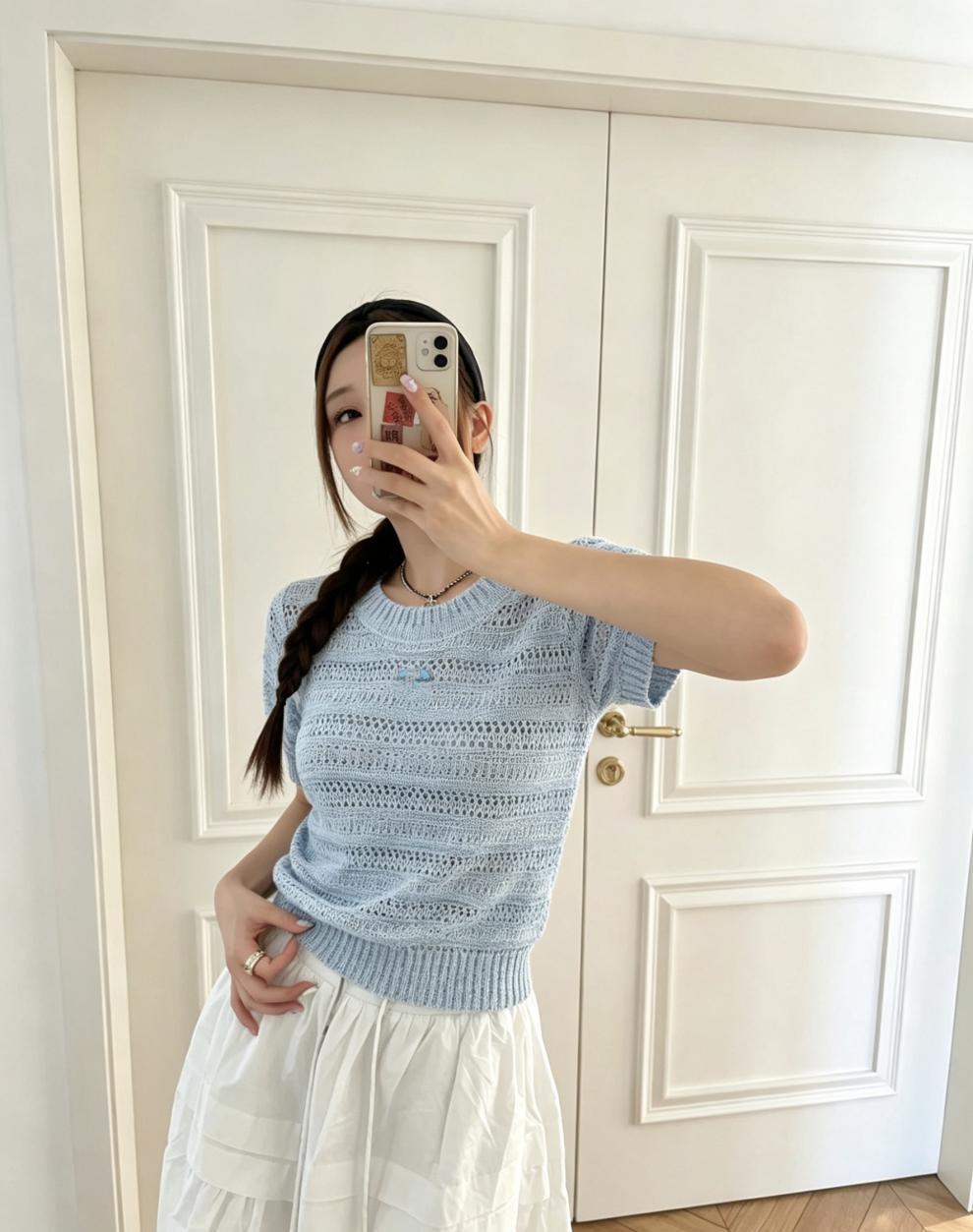 European High-Quality Summer New Style Knitted Short-Sleeve Top Made From Special Yarn, Brand Logo Simple, Casual, Fashionable,_ecoleips.com